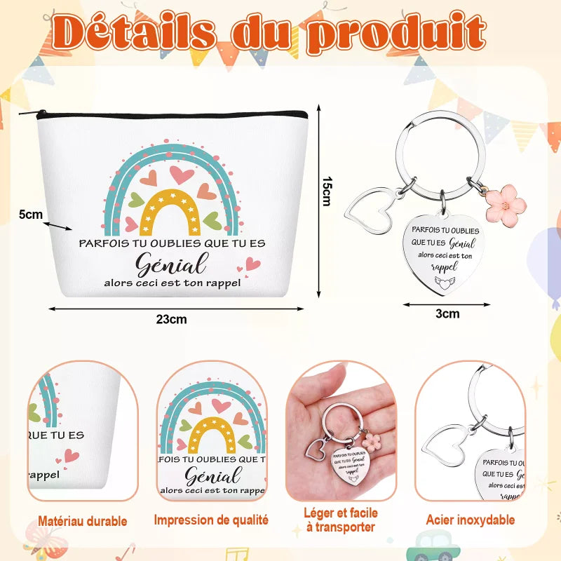 French Inspirational Coworker Appreciation Gifts Set Include Inspirational Keyring Rainbow Toiletry Makeup Bag Zpaxo