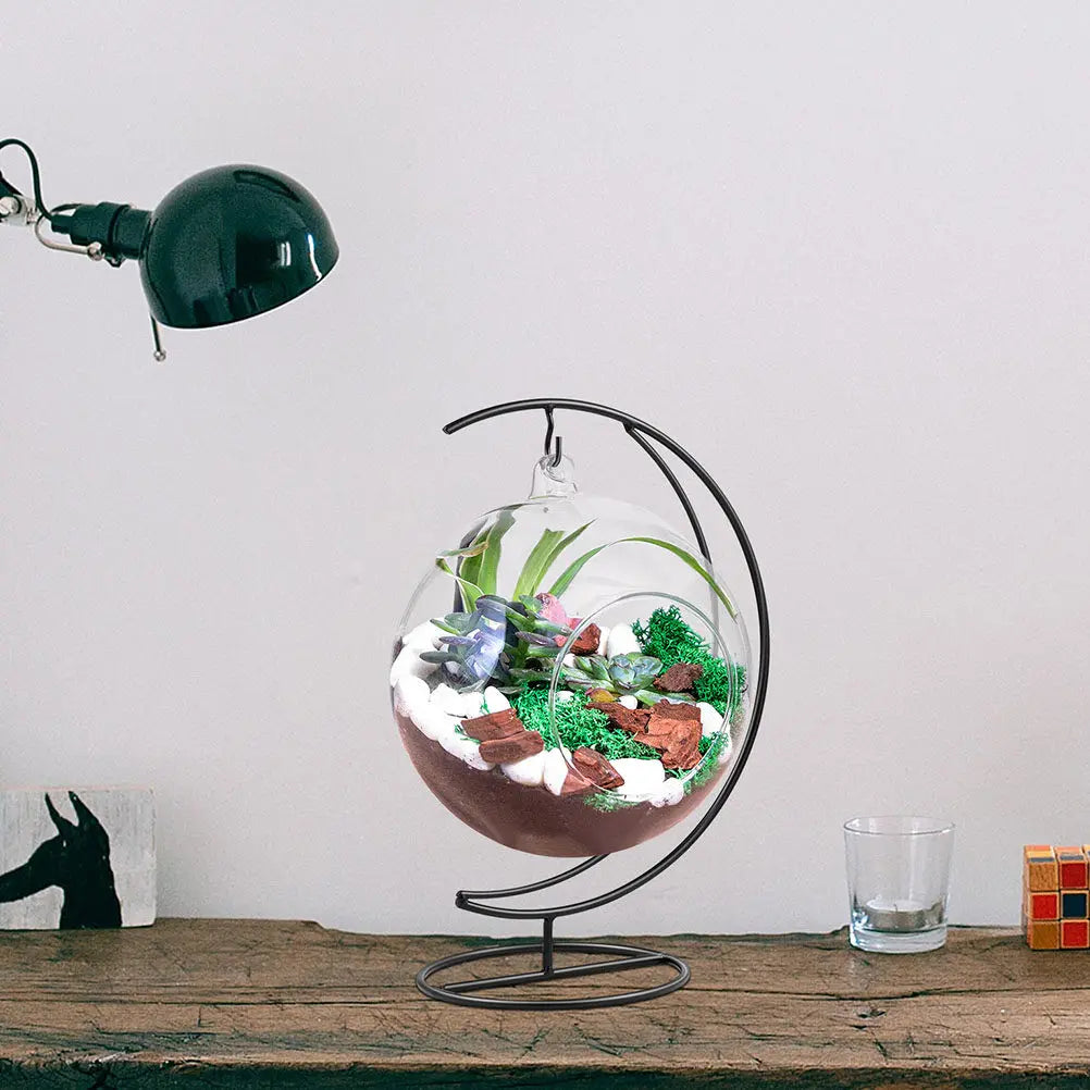 Moon-shaped Iron Hanging Stand Displaying Glass Bottles Plant Pots