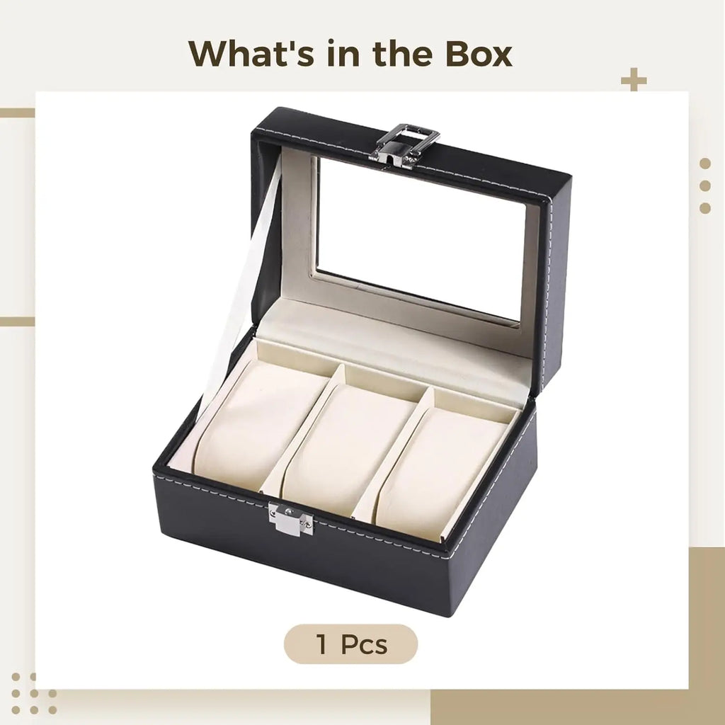Watch Box Organizer Men 3-Slot Storage Case Transparent Acrylic