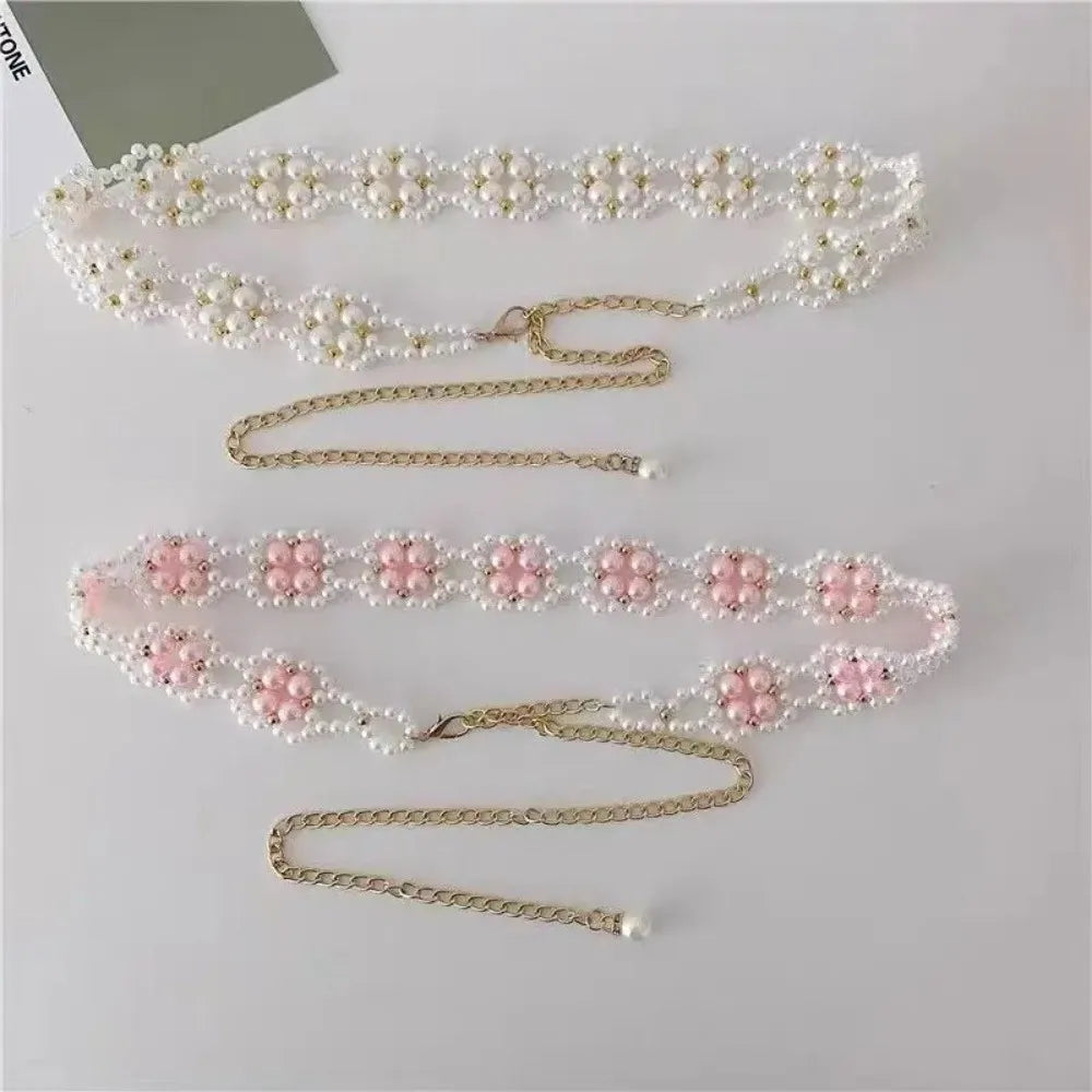 New Elegant Pearl Waist Chain French Style Adjustable Body Jewelry Y2K Style Waist Belt For Women Dresses Zpaxo