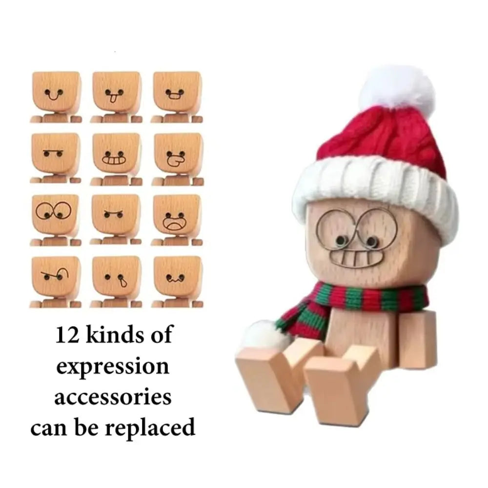 Mini Christmas Shaking Wooden Man Leg-swinging Magnetic Figurine Cute Zpaxo