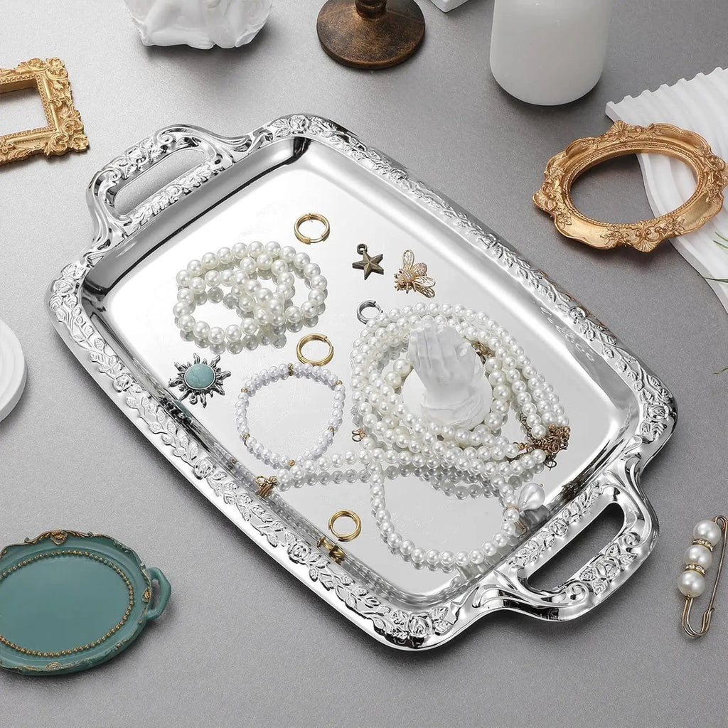 Stainless Tray Large Display Silver Table Decor Decorative Food