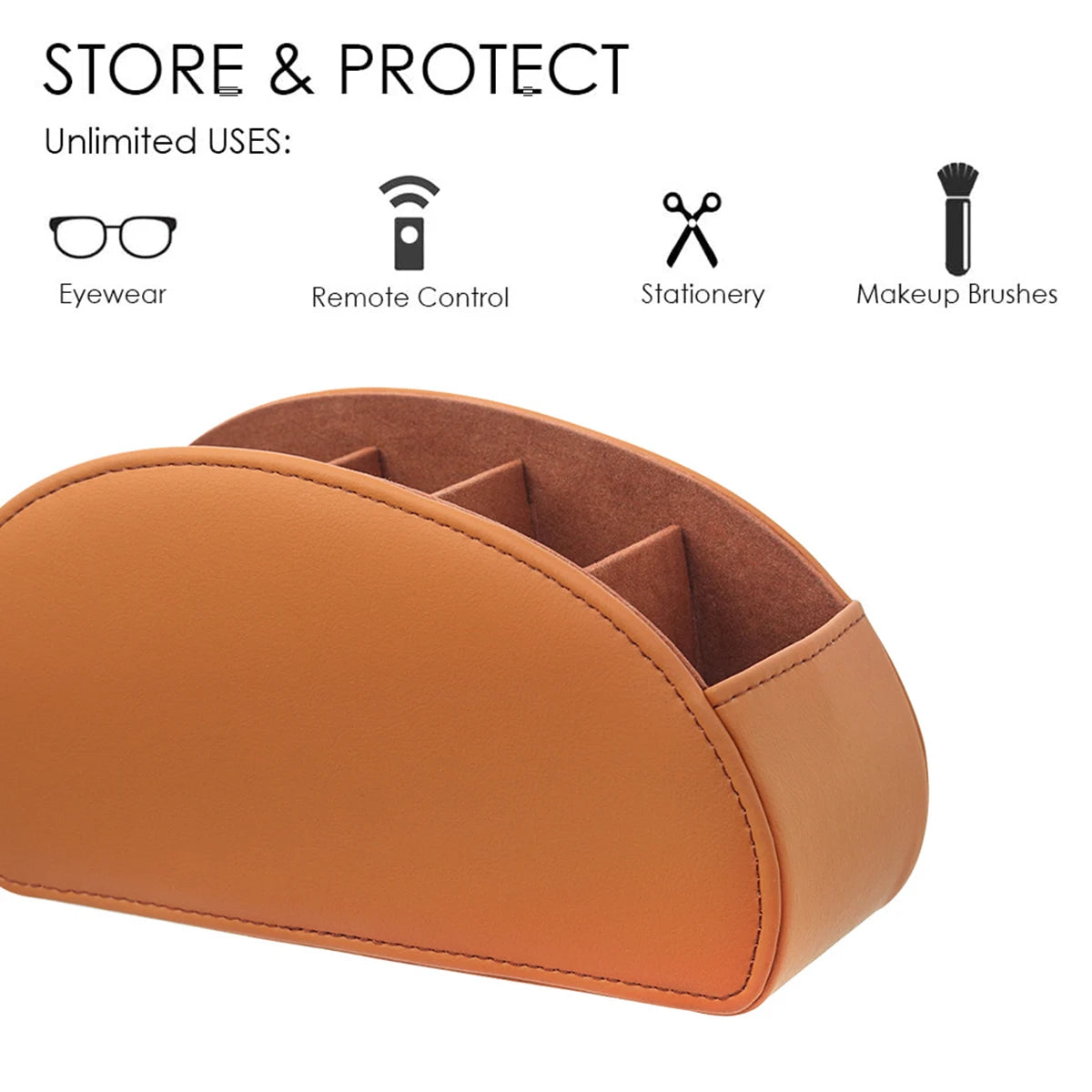 PU Leather Remote Organizer – 5-Compartment Bedside Caddy