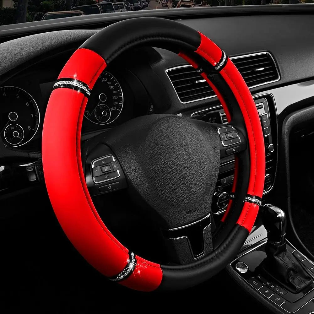PU Leather Steering Wheel Cover Diamond Stitching Anti-slip Wrap Zpaxo