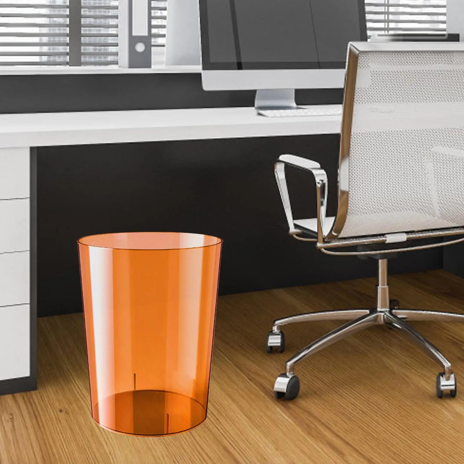 Waste Paper Bin Rubbish Bin Clear Round Dustbin Trash Can for Dressing Table Office Bedroom Kids Room Zpaxo Brown L