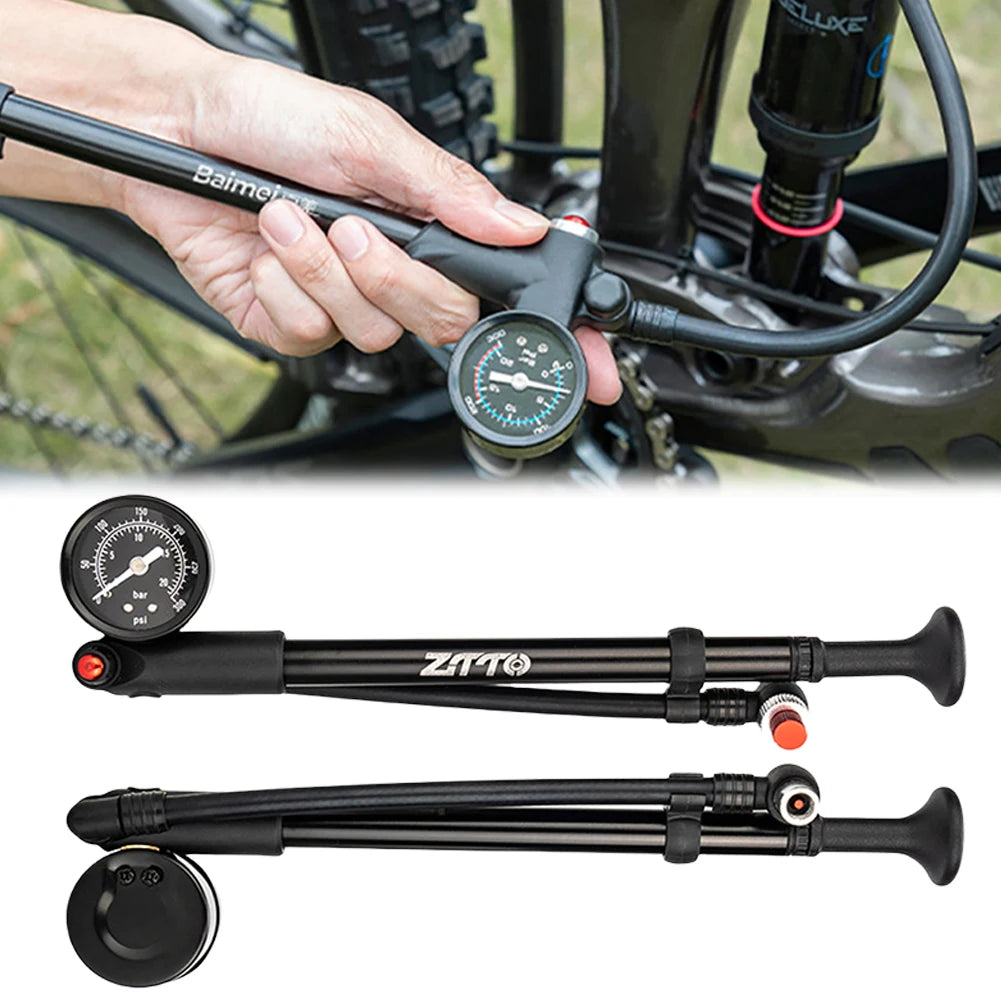 300PSI Bicycle Air Pump Gauge Bike Shock Absorber Schrader Valve Tire