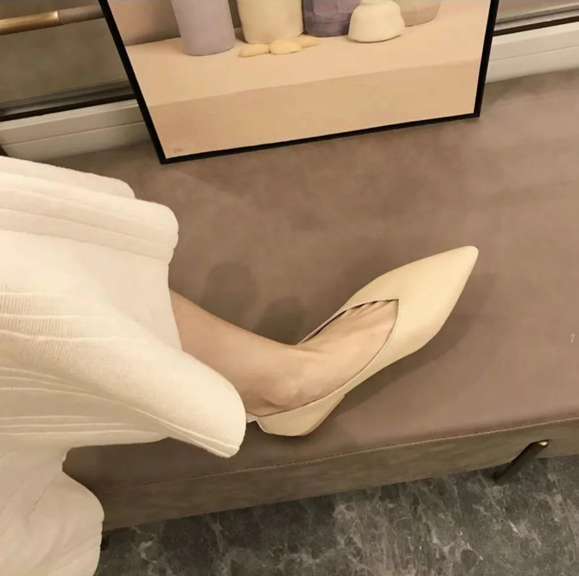 Women's Shoes Large Size 2026 Pointed-Toe Flat Shoes Women's Low-Cut Comfortable Boat Shoes ladies Zpaxo Beige 32