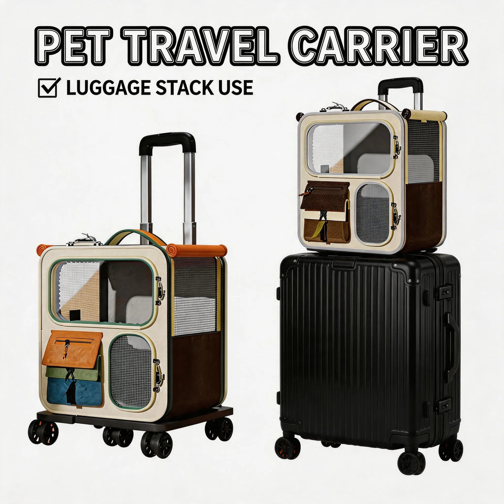 Foldable Rolling Pet Carrier with Wheels – Cats & Dogs 25 lbs