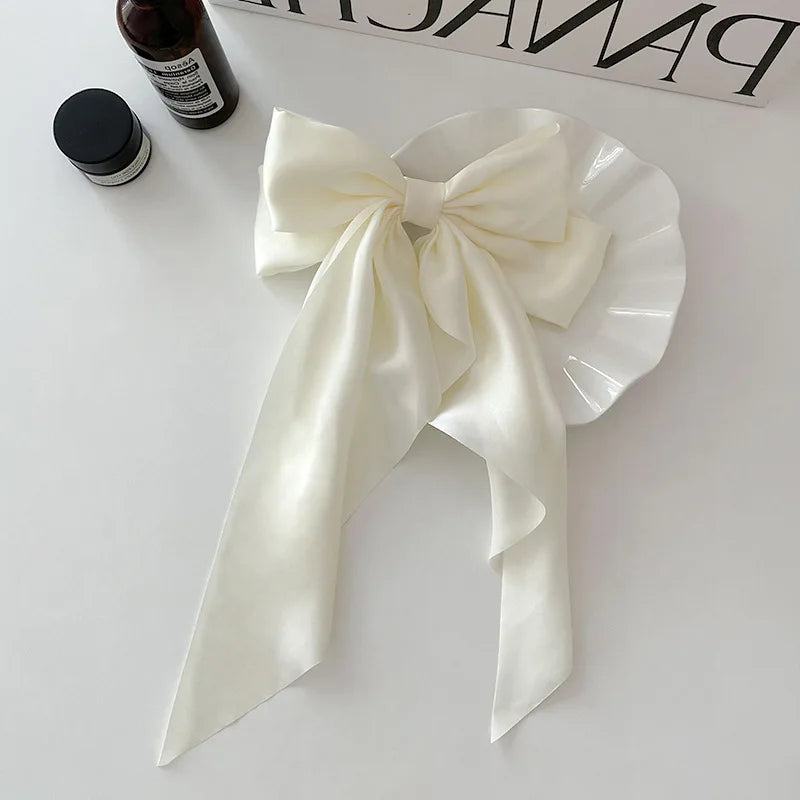 Elegant Bow Ribbon Hair Clip Women Fashion Solid Satin Trendy Bowknot