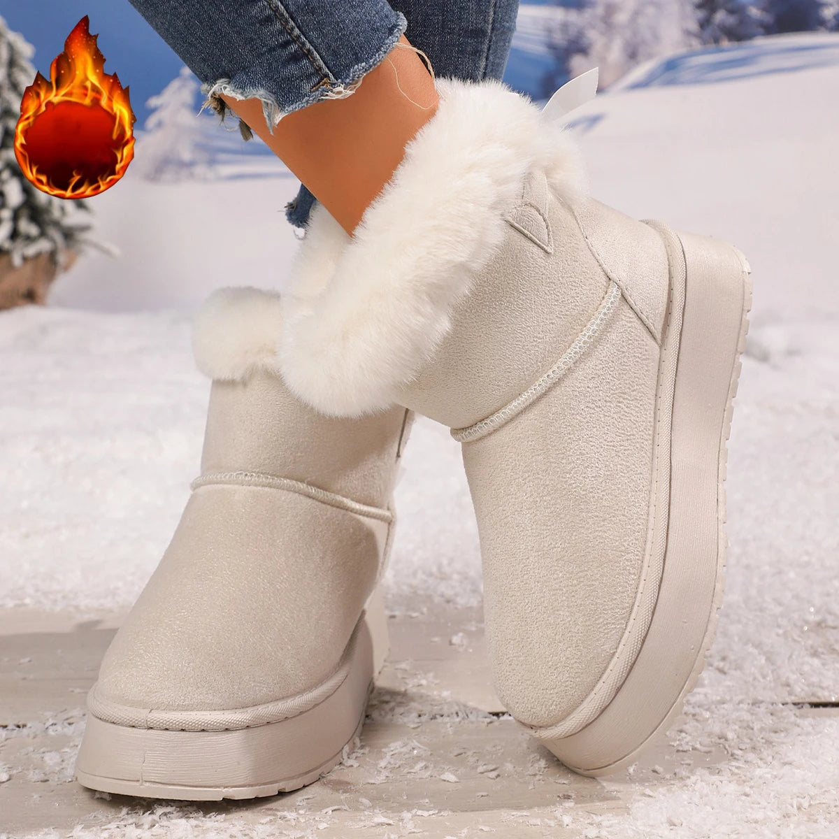 Fashionable Bow Round Toe Elegant Snow Boots Winter Flat Wear-resistant Comfortable Soft Students Plus Velvet Warm Women Shoes Zpaxo