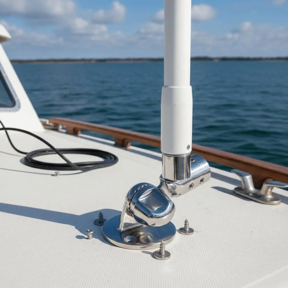 316 Stainless Steel Antenna Base 25mm Round 7/8 Inch Marine Mount Deck Base Adjustable Design Antenna Ratchet Zpaxo