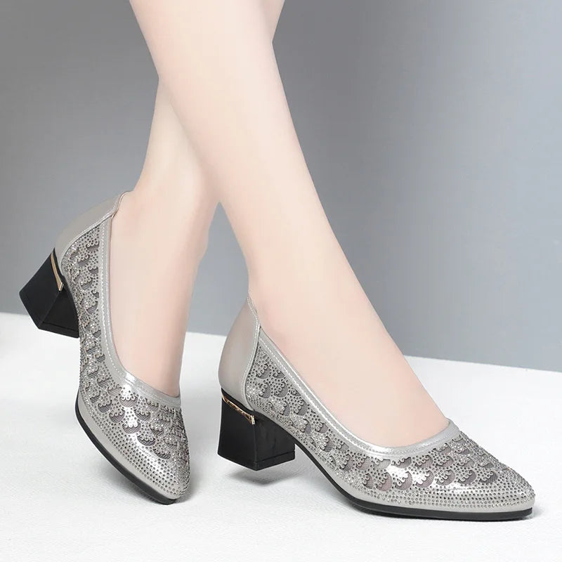 CINESSD 2023 Summer Fashion Pumps Cut-outs Women Crystal Casual Zpaxo