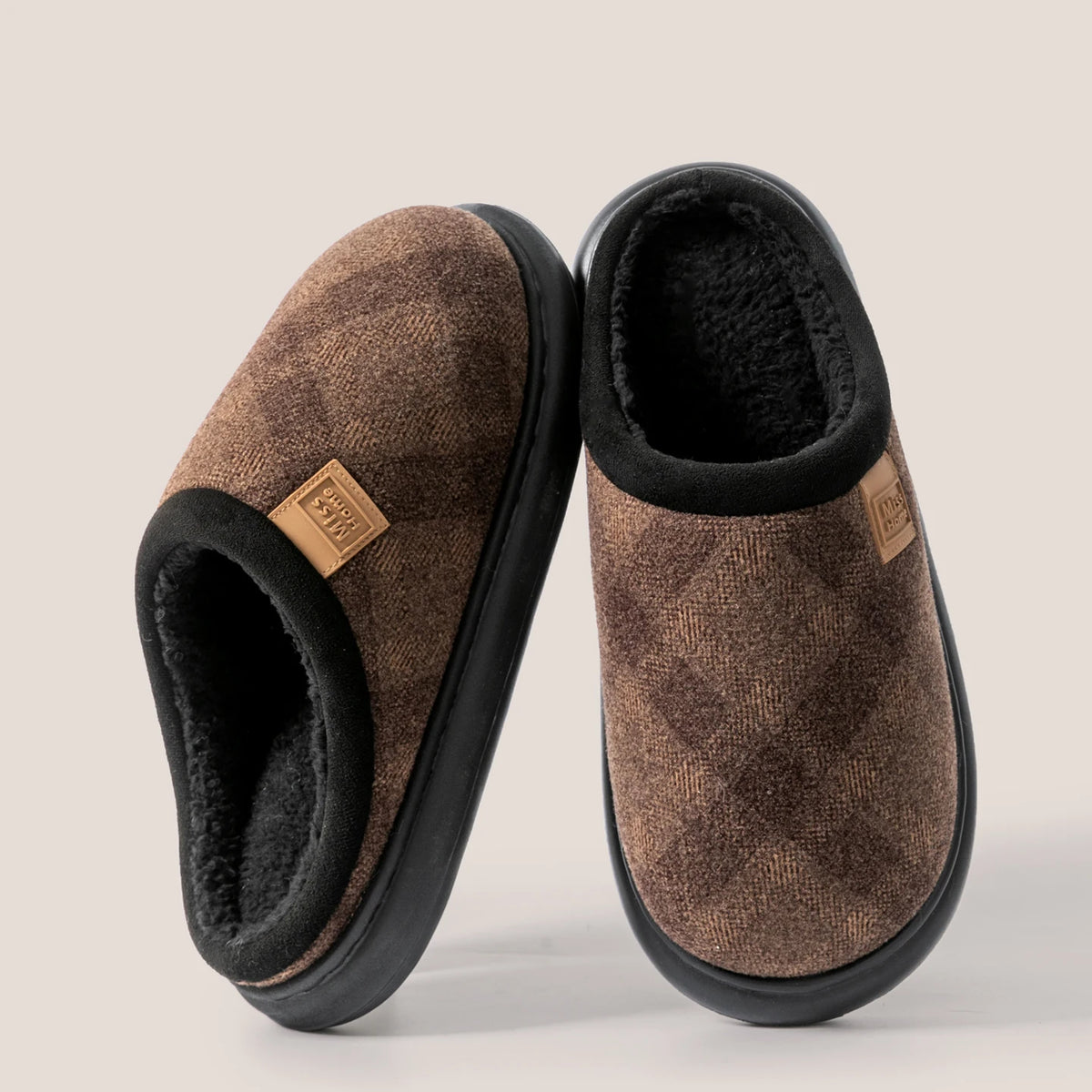 Men's Winter Slippers Non-slip Fleece-lined Thick Sole Comfortable Zpaxo Brown 44-45