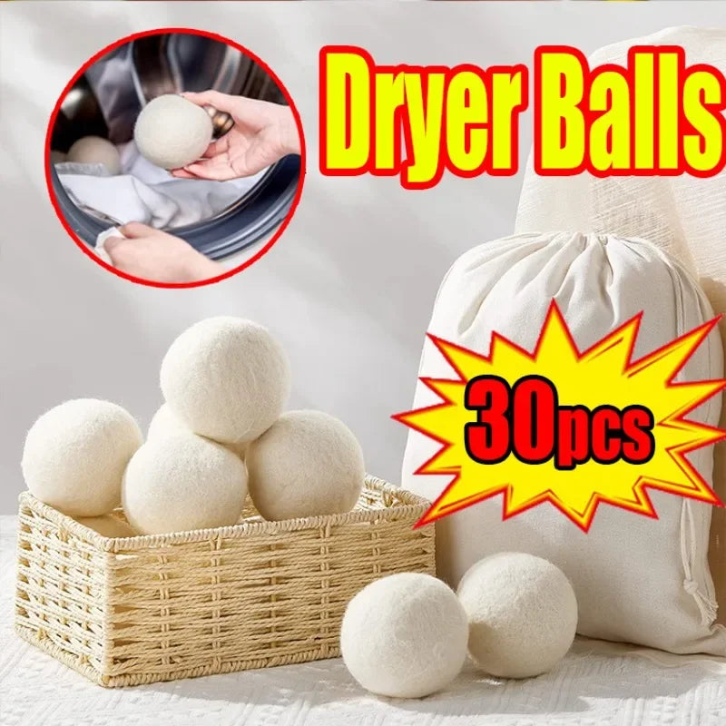 30-Pack Wool Dryer Balls Handmade Drying Balls Dryer Reusable Natural Fabric Softener Reduce Wrinkles and Decrease Drying Time Zpaxo