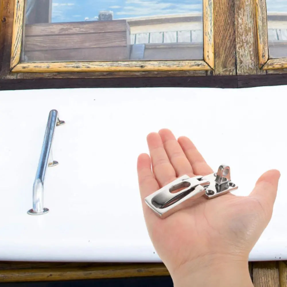 Lockable Door Lock Catch Silver Finish Anti-Rattle Design Anti-Rattle Fastener Marine Grade Marine Hardware Marine Application Zpaxo