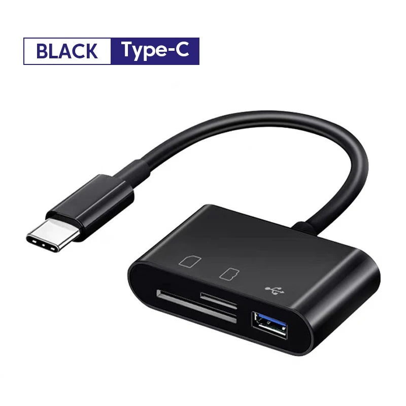 1 Card Reader Type-c Adapter TF SD Memory OTG USB C Connector Iphone Zpaxo Black