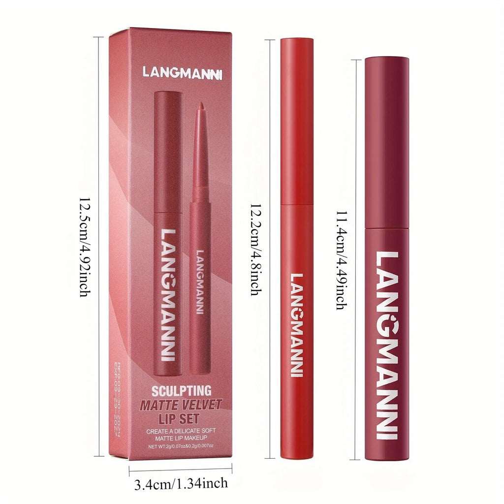 Oblique Rotating Matte Lipstick Lasting & Matte Lip Liner 2 Combination Set Zpaxo