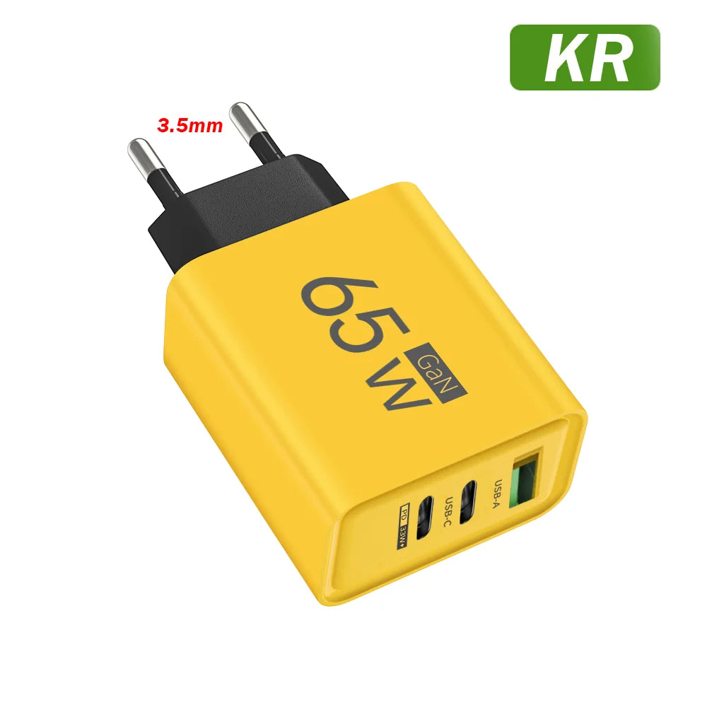 65W GaN USB-C Fast Charger | QC 3.0 Wall Adapter – iPhone & Android GaN USB-C Charger Zpaxo KR Yellow