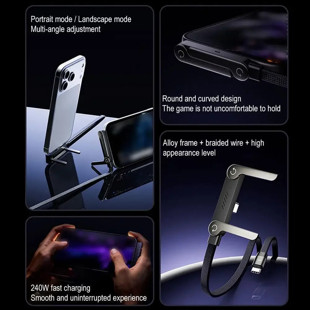 240W Ultra Fast Charging Cable Type-C to C Elbow Foldable Stand Data Sync Cable Multifunctional Phone Holder For iPhone Samsung Zpaxo