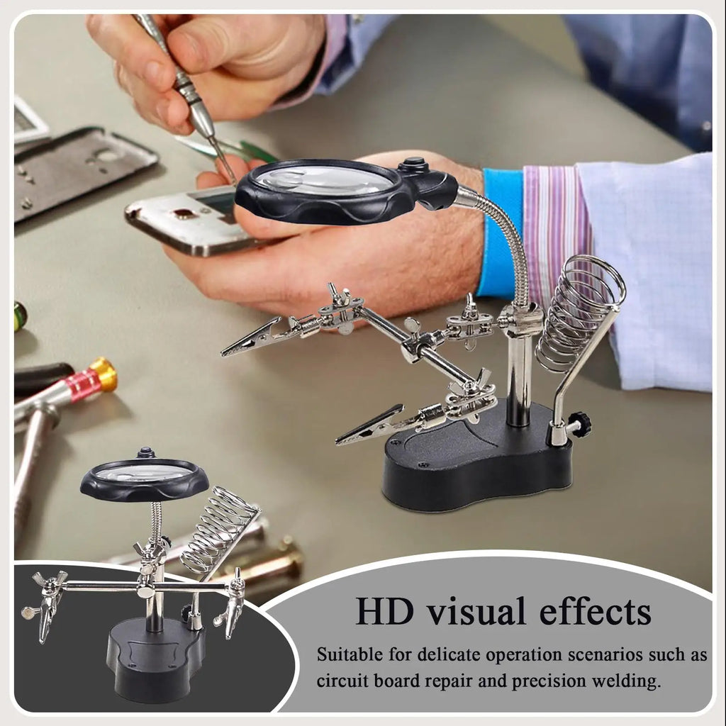LED Helping Hands Soldering Station Magnifying Glass Clips Adjustable