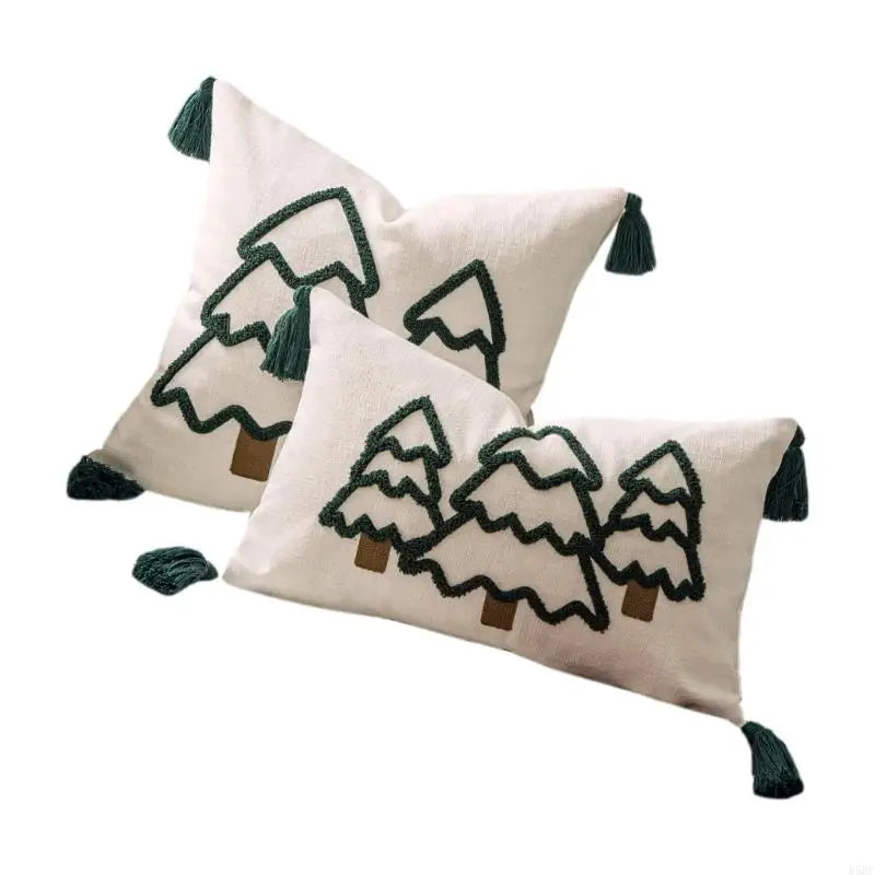 2Pieces Festival Embroidery Pillow Cover Cotton Linen Fabric Soft