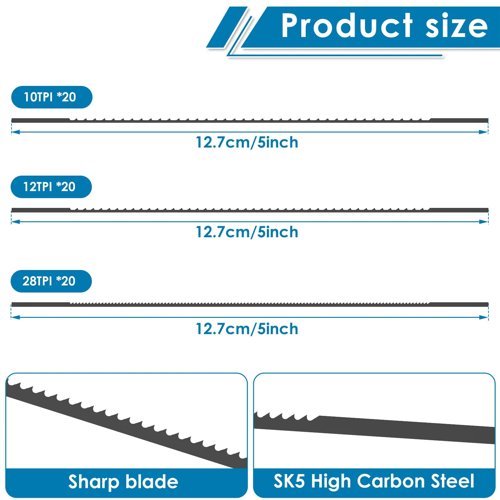 60Pcs Plain End Scroll Saw Blade Set 5 inch TPI 10/12/28 Fine Cut Power Tools Accessories Woodworking for Most Wood Plastic DIY Zpaxo