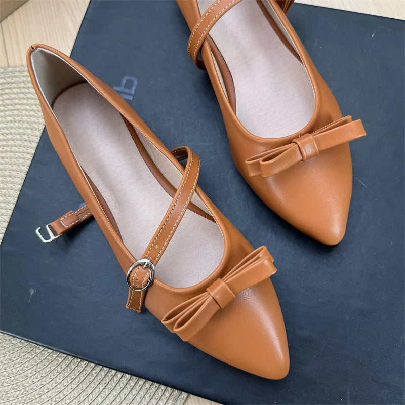French Pointed Toe Flat Shoes for Women Spring 2025 New Retro Shallow Bow Mary Jane Shoes Women's Plus Size Women's Shoes Zpaxo