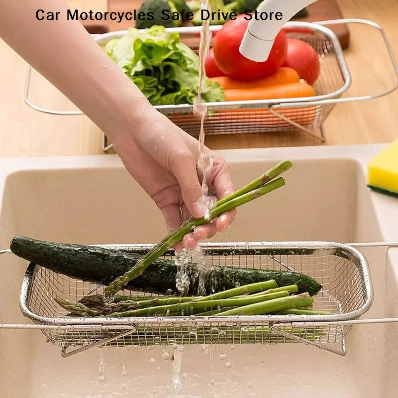 CMStainless Steel Drain Basket Kitchen Sink Retractable Vegetable