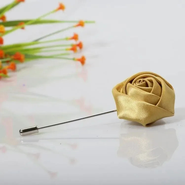 Men Boutonnieres for Wedding Groom Corsage Lapel Pins Ribbon Roses Flower Mensuit Buttonhole Brooch Marriage Accessories Zpaxo Gold