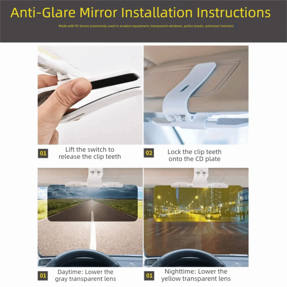 High-transparent 1 Car Sun Visor Adjustable HD View Anti Glare Zpaxo