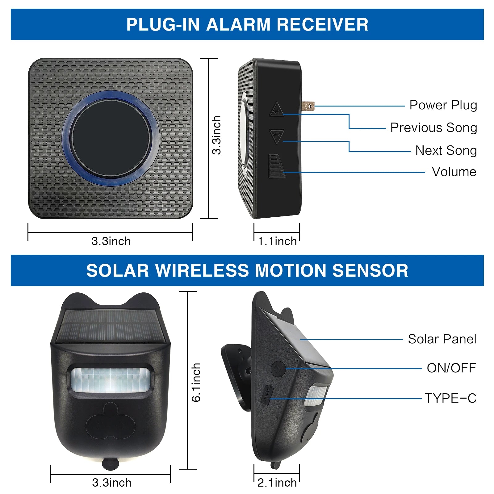 Wireless Motion Sensor Detector 52ft 120° Range, IP65 Solar Driveway Alarm Ring Alarm System Extensible for Home Security Zpaxo