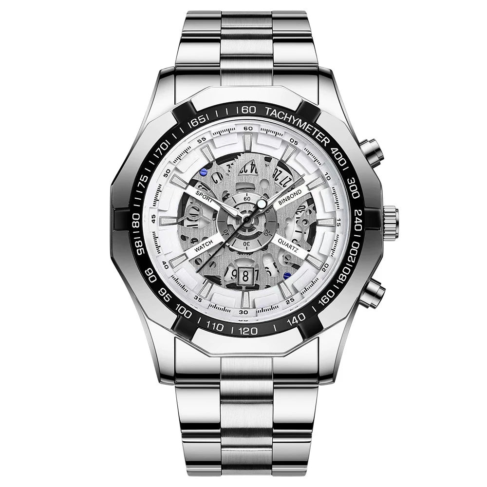 BINBONG Business Men's Watches Waterproof Calendar Luminous Fashion Quartz Watch For Man Stainless Steel Male Clock Reloj Hombre Zpaxo WHITE