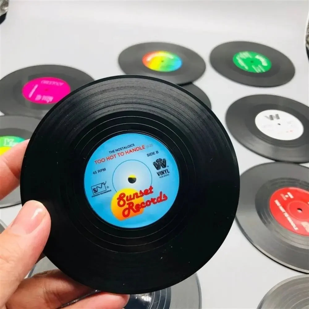 Newest 6pcs Record Cup Mat Plastic Retro Vinyl Anti-slip Coffee Coasters Heat Resistant Music Drink Mug Mat Table Placemat Decor Zpaxo
