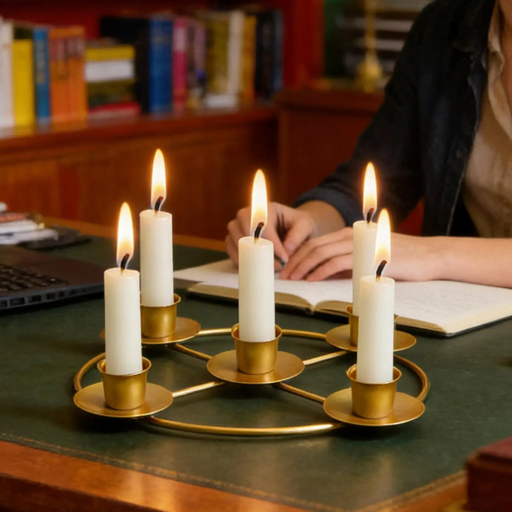 Gold Candle Holders Metal Round Display Stand Advent Wreath Stick