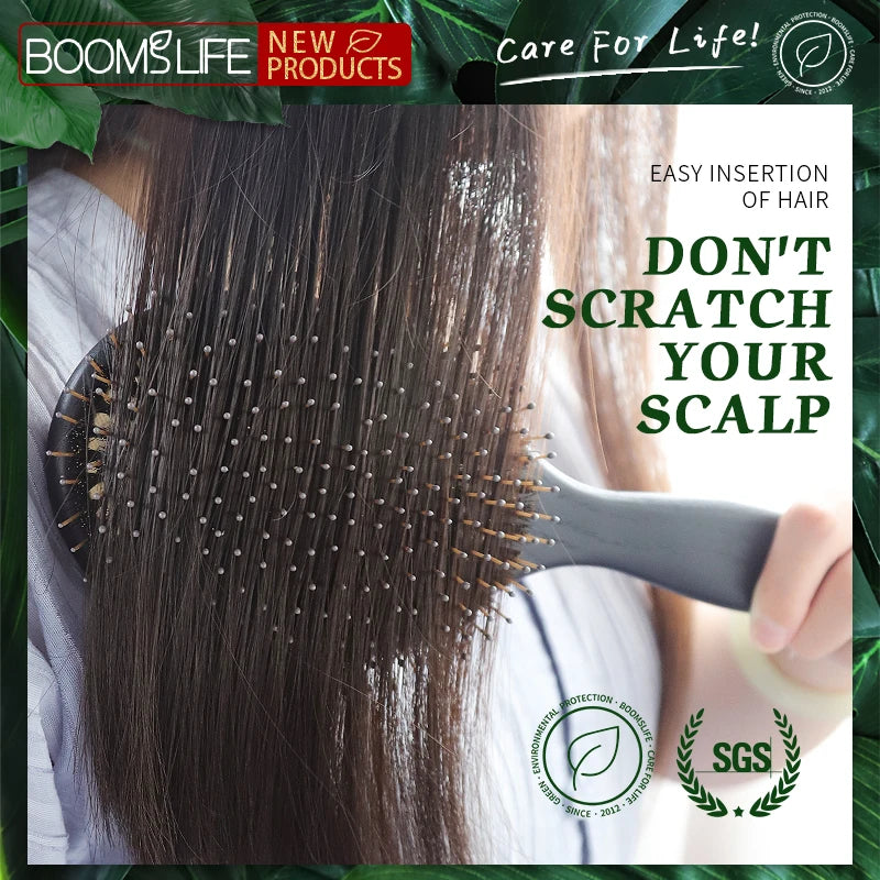 BOOMSLIFE Black Boar Bristle Mix Nylon Hair Brush Women Custom Massage Sclap USA Oak Wood Hair Comb for Hair Barber Accessories Zpaxo