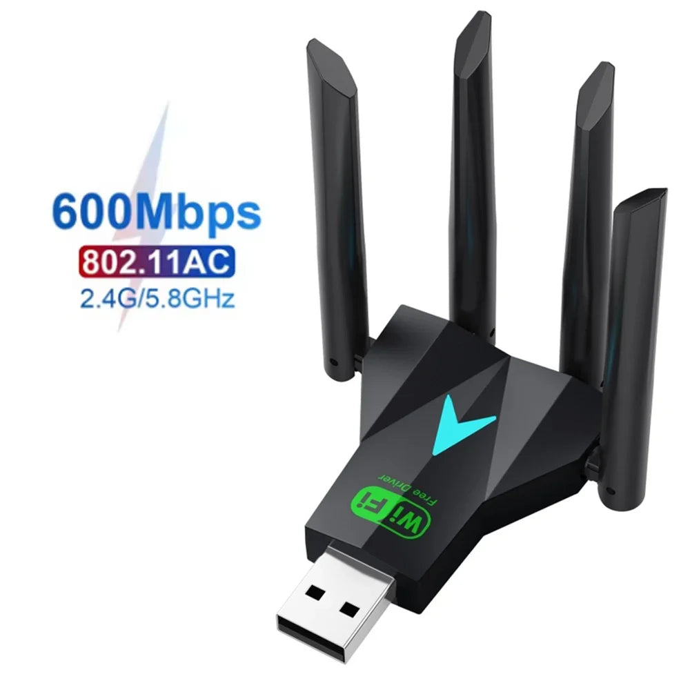 USB 3.0 Network Card 1300Mbps Dual Band 2.4G/5.8Ghz USB Adapter Wi-Fi Dongle 4 Antenna Wireless Receiver 600Mbps Plug-and-Play Zpaxo 600M