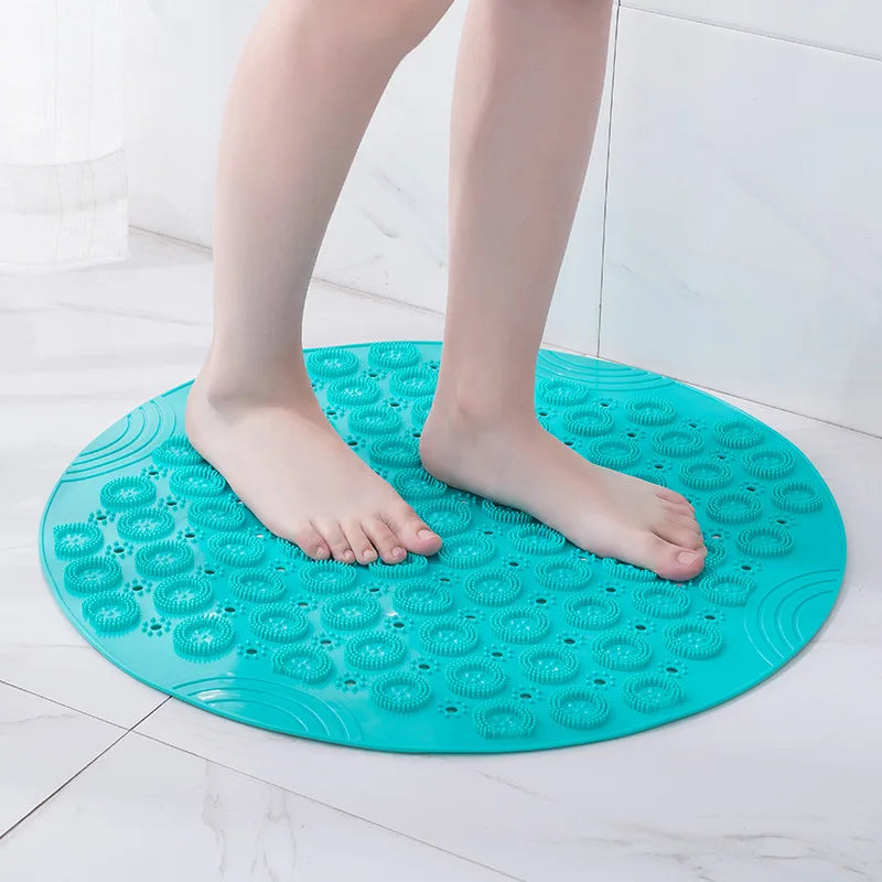 Bathroom Mat Anti-slip Sucker Round PVC Bath Mat with Drain Hole Silicone Bathing Rugs Foot Massage Pad Bathtub Soft Shower Mat Zpaxo
