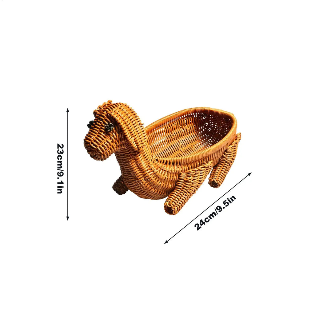 Woven Fruit Basket Imitation Rattan Cute Dog Shape Decor Storage