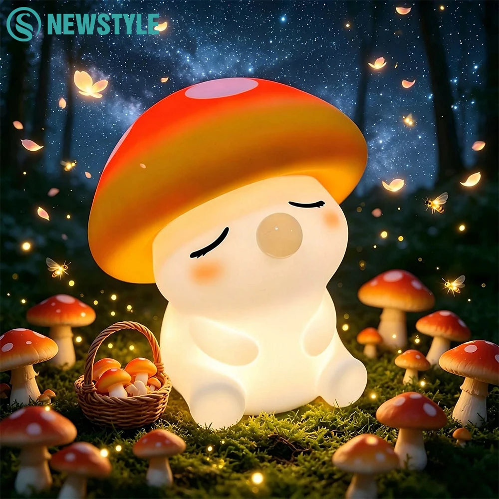 Mushroom Night Light Squishy Silicone Lamp For Kids Tap Control RGB Bedside Nursery Sleeping Nightlight For Room Decor Zpaxo
