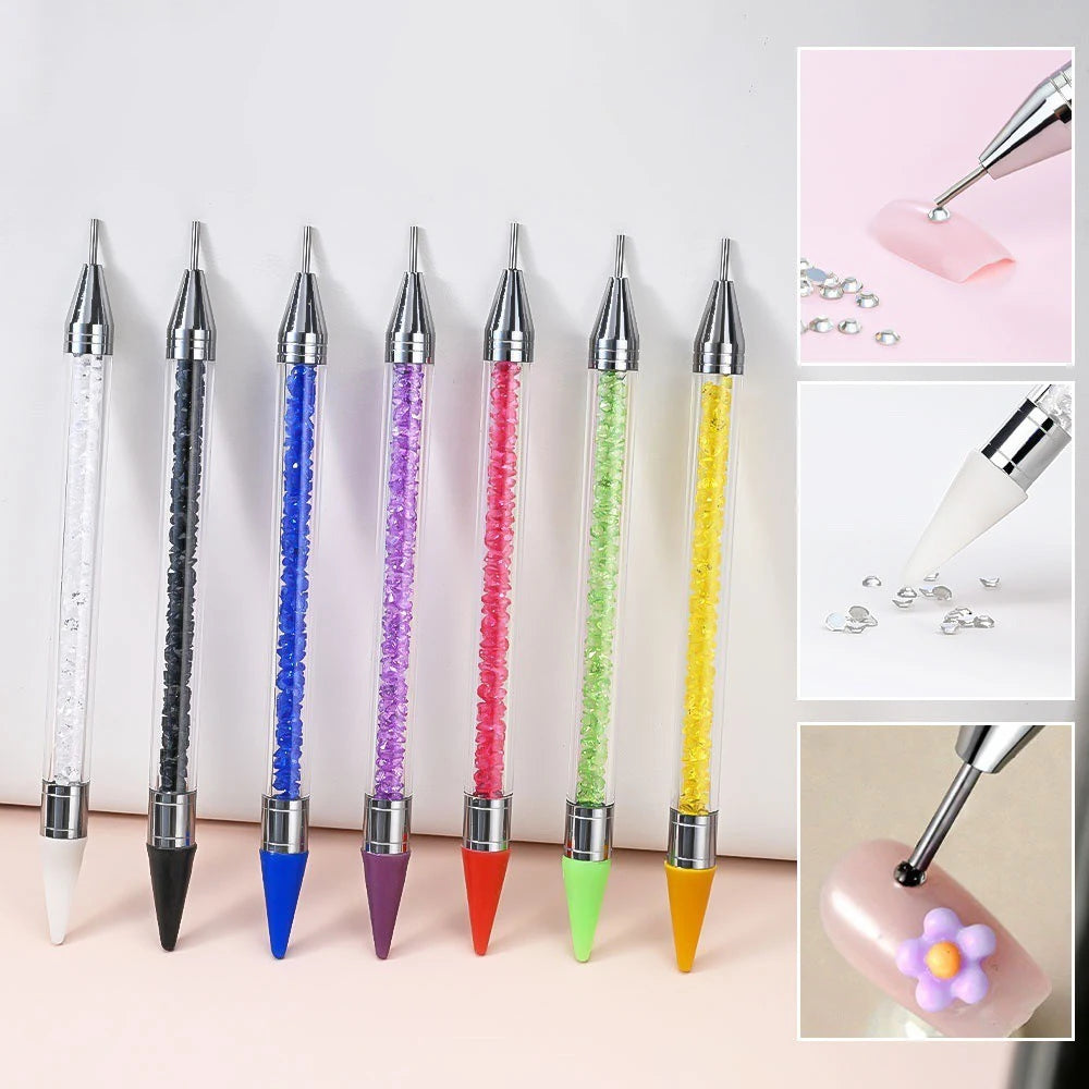 Nails Art Brush For Manicure Double Head Point drill pen Dot Painting Point Pen Rhinestone Picker Wax Pencil Crystal Handle Tool Zpaxo