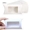50Pcs Kraft Paper Pillow Box with Clear Window Party Favors Mini Pillow Packaging Box for Candy Chocolate Gift Jewelry Wedding Zpaxo White as picture show