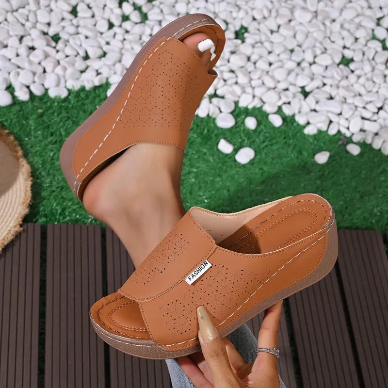 Women's Sandals Open Toe Wedge Summer Thick Soled Fashion Slippers Zpaxo Brown 36