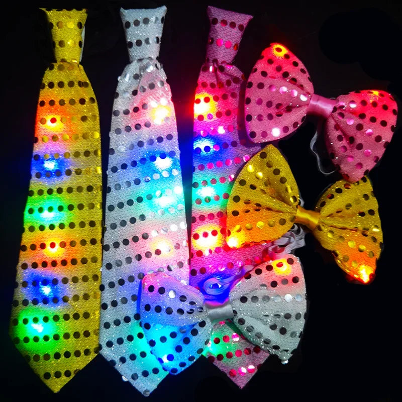 LED Bowtie Flashing Sequin Bow Ties Necktie Glowing Tie Club Bar Xmas
