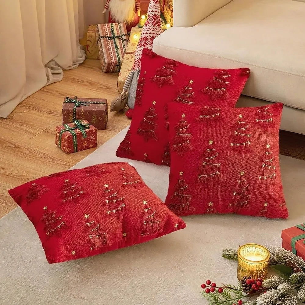 Christmas Plush Pillowcase – Xmas Tree & Reindeer Cushion Cover Festive Pillow Cover Zpaxo