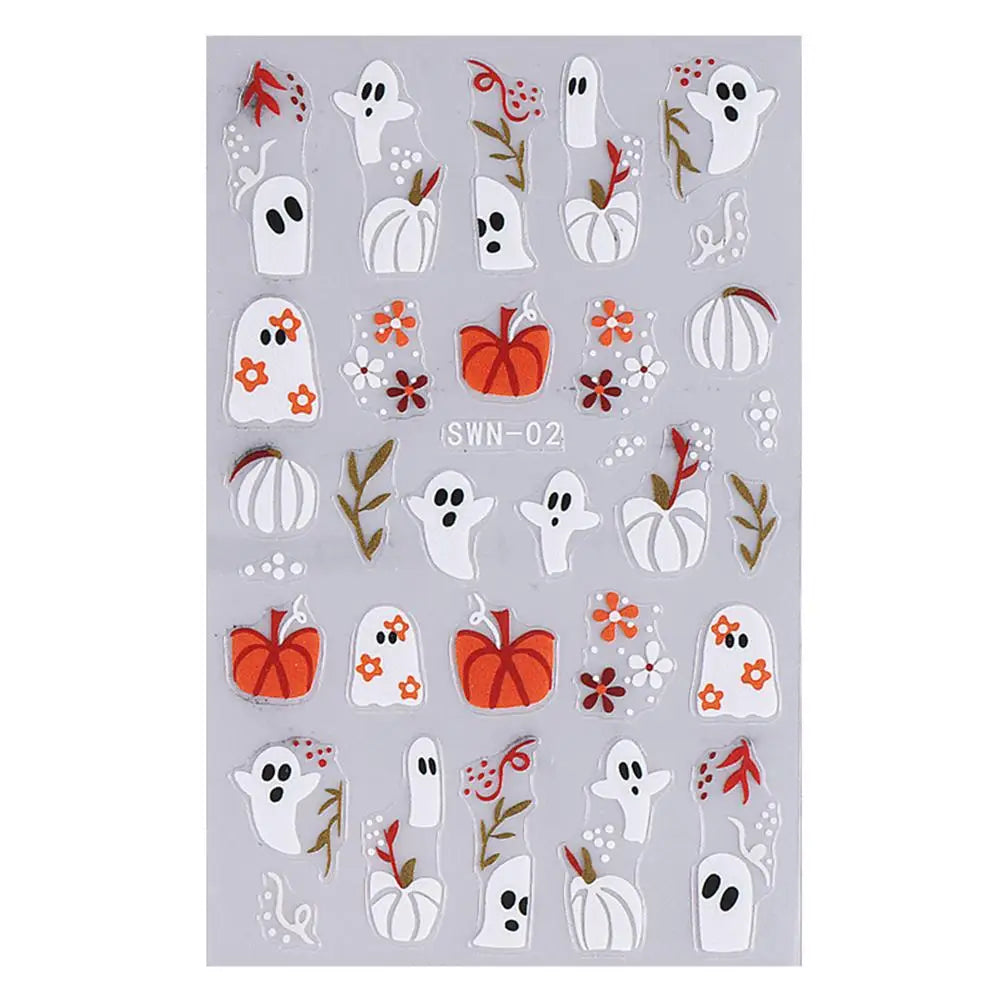 1pcs Halloween Nail Stickers Pumpkin Ghost Spider Skull Design Cute Adhesive Slider Decals DIY Manicure Decor Zpaxo C