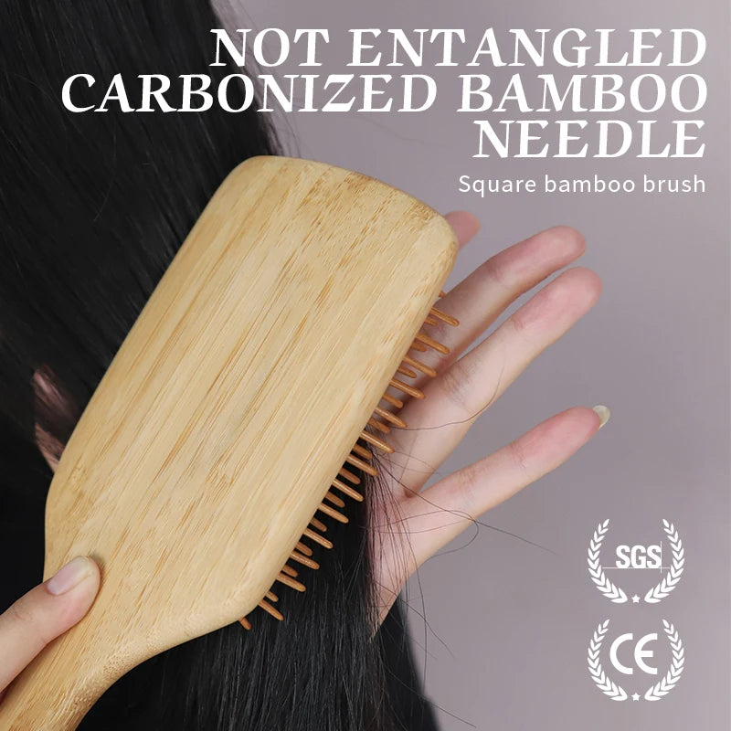Bamboo Hair Brush Women Styling Detangling Wide Teeth Wood Comb for Hair Massage Scalp Anti-static Hair Combs Curly Girl Method Zpaxo
