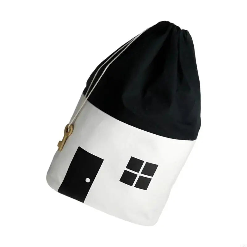 Drawstring Closure Cotton Toy Decorative House Pattern Kids Bedroom