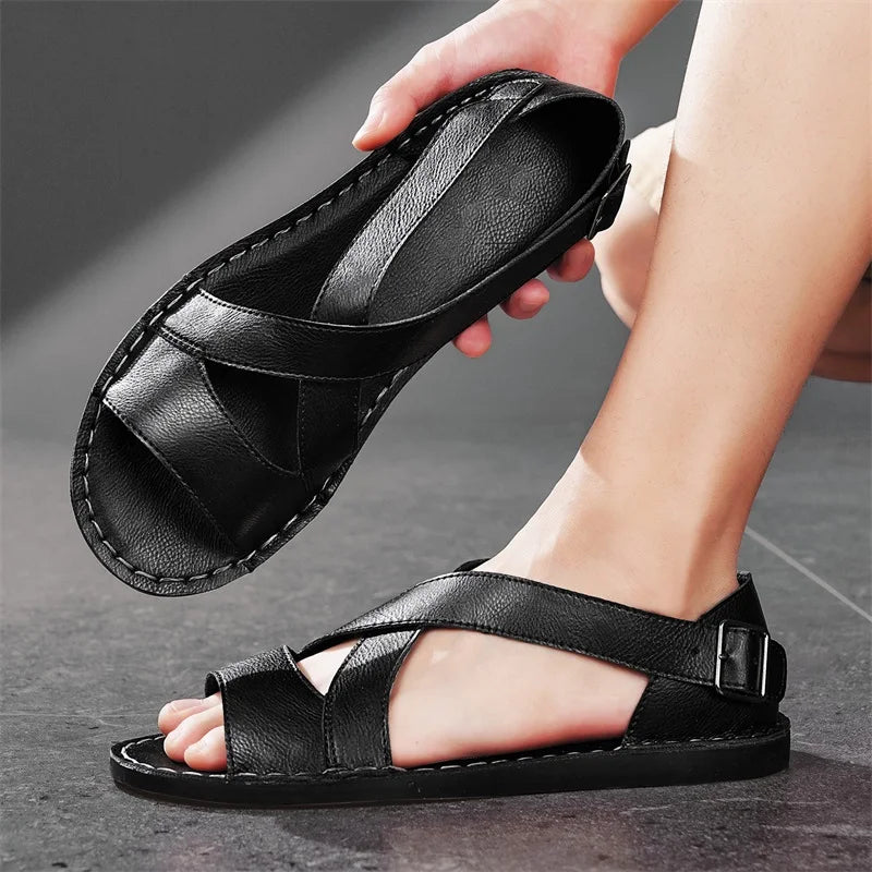 Summer Men Sandals Leather Mens Casual Shoes Outdoor Beach Roman Zpaxo