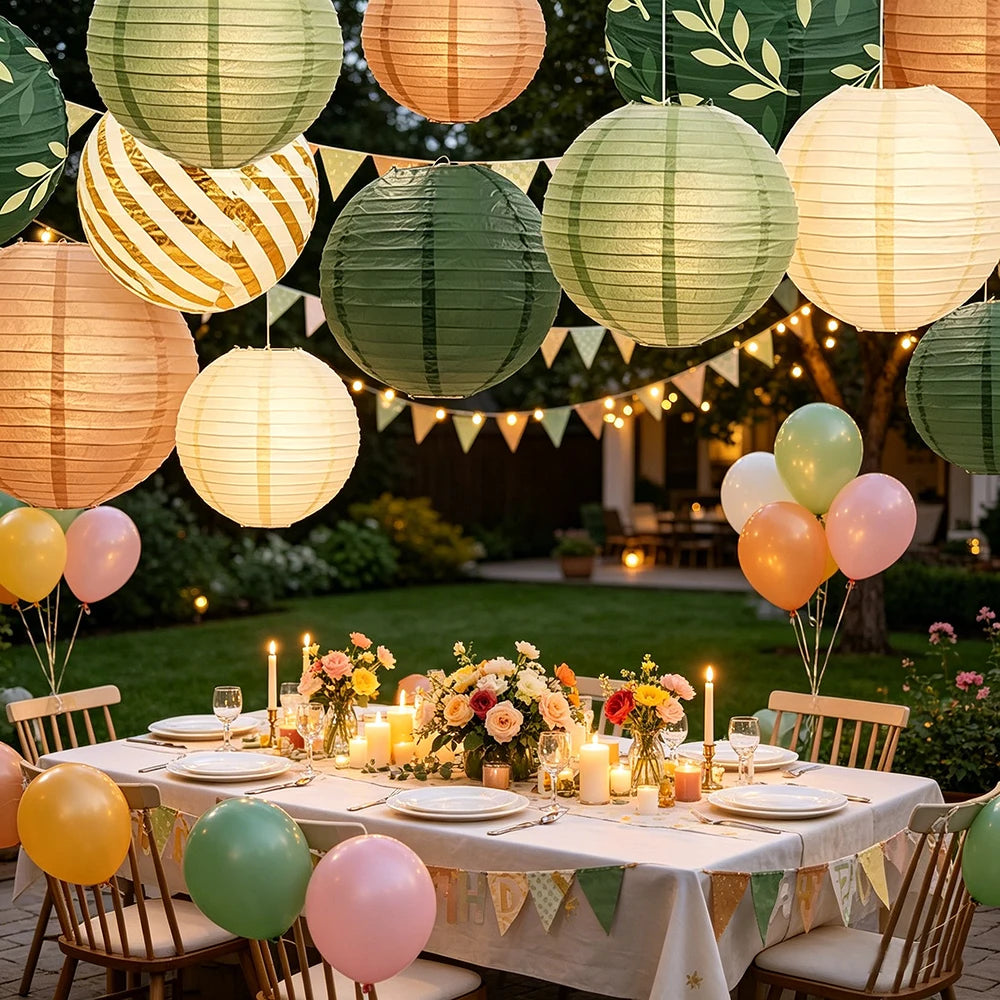 Sage Green Paper Lanterns Rustic Wedding Decorations Background Retro