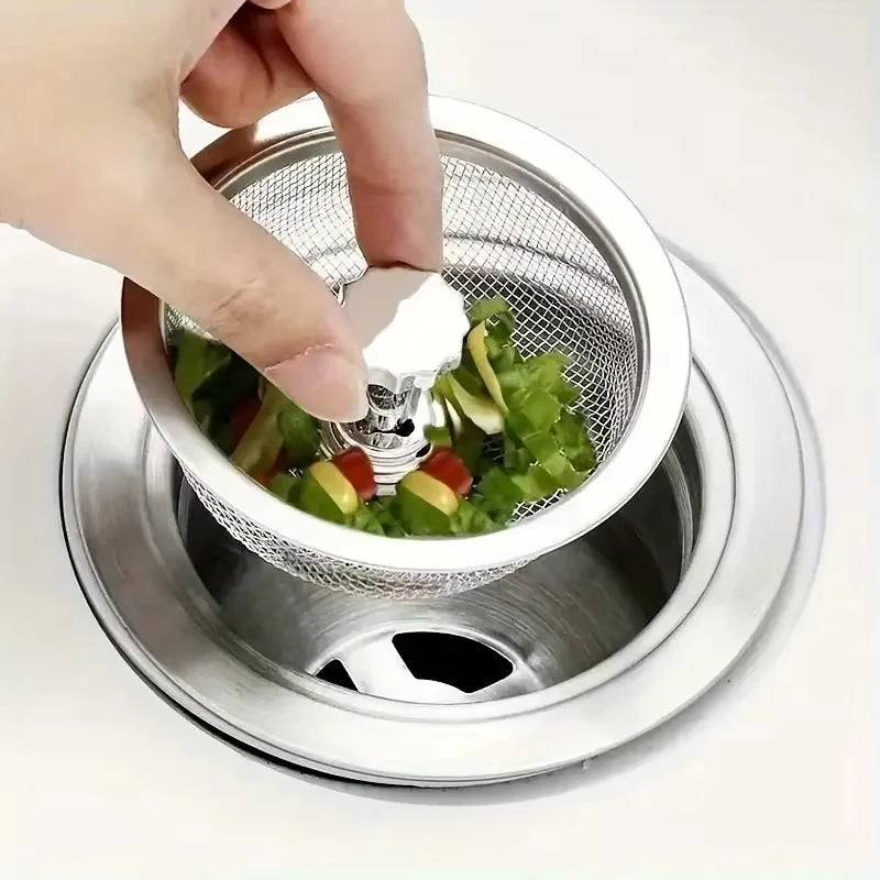 2Set Kitchen Sink Strainer With Handle & Stopper Replacement Drain Basket Stainless Steel Mesh Filter Waste Hole Zpaxo